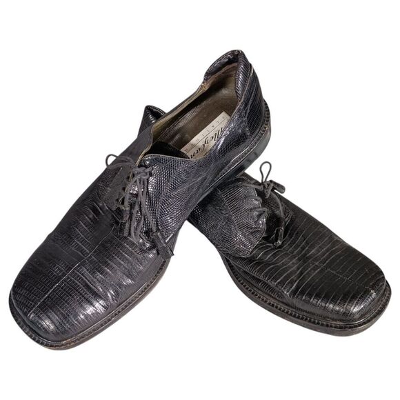 Mezlan Dress 13 Mens Black Genuine Lizard Derby Square Toe Lace Up Animal Print - Picture 5 of 12